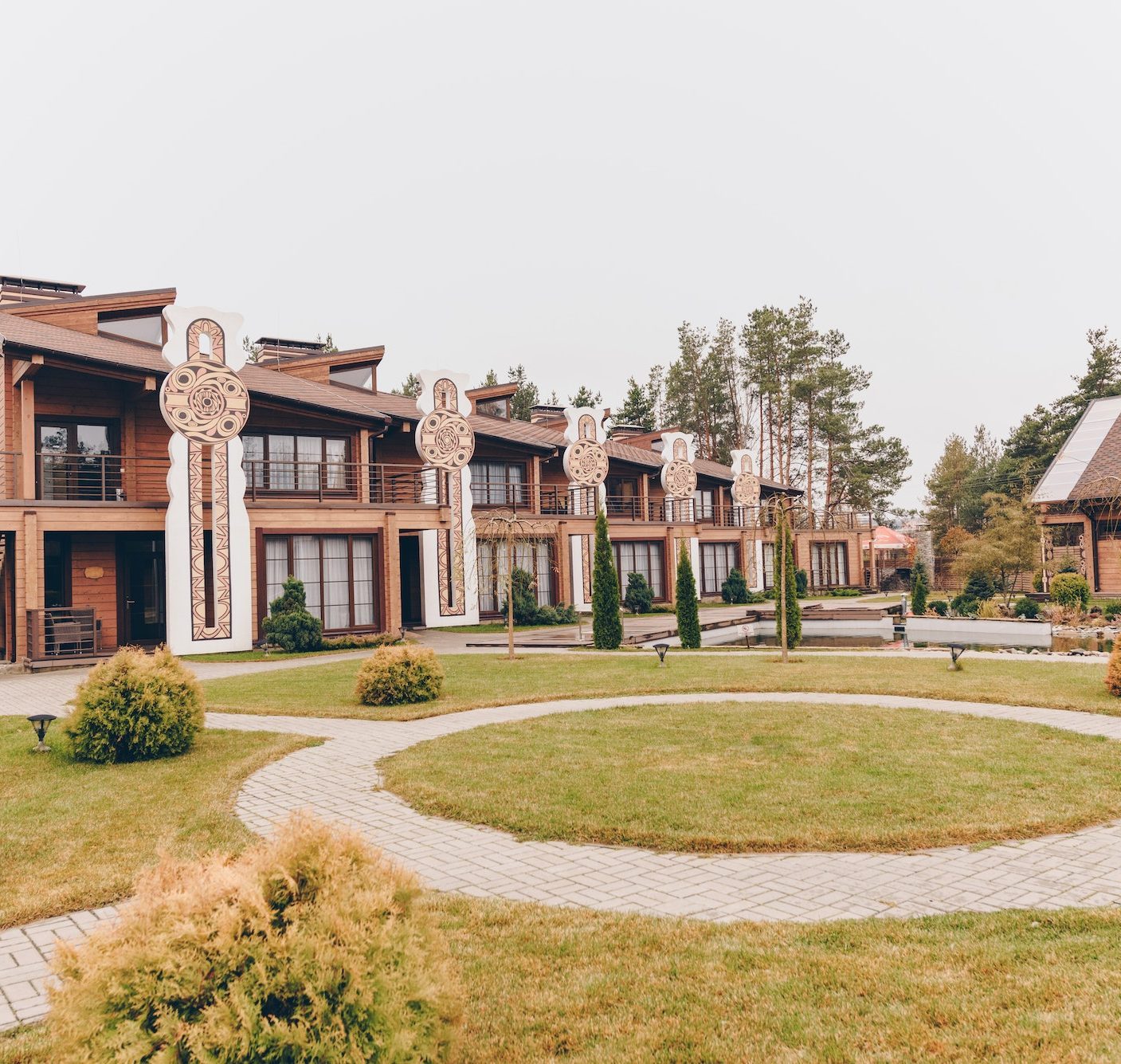 wooden houses with nice green yard